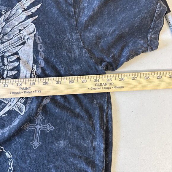 Affliction Archaic T-Shirt Mens 3XL Black Y2k AOP Goth Grunge Skull Wings - Picture 6 of 7